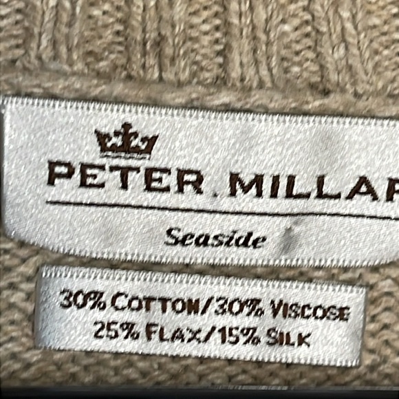 Peter Millar Men’s Shawl Pullover Seaside Sand Sweater Sz M Cotton Flax & Silk - Picture 12 of 16